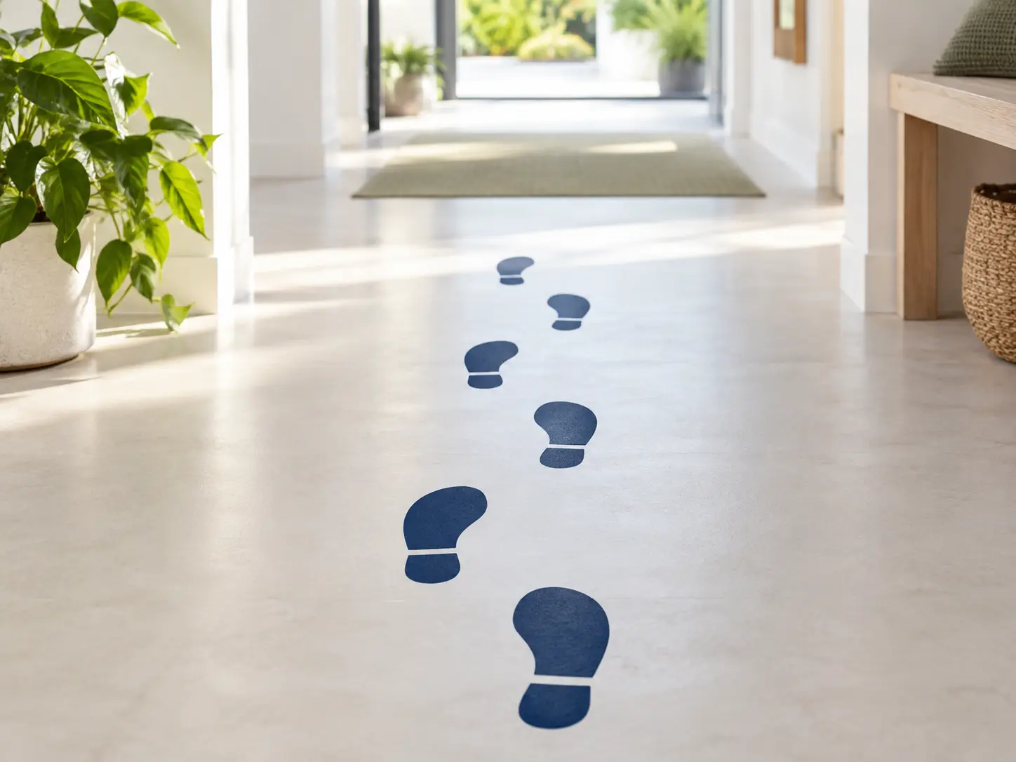 Footprints representing practical next steps and continuing progress