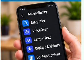 Person using accessibility features on a smartphone